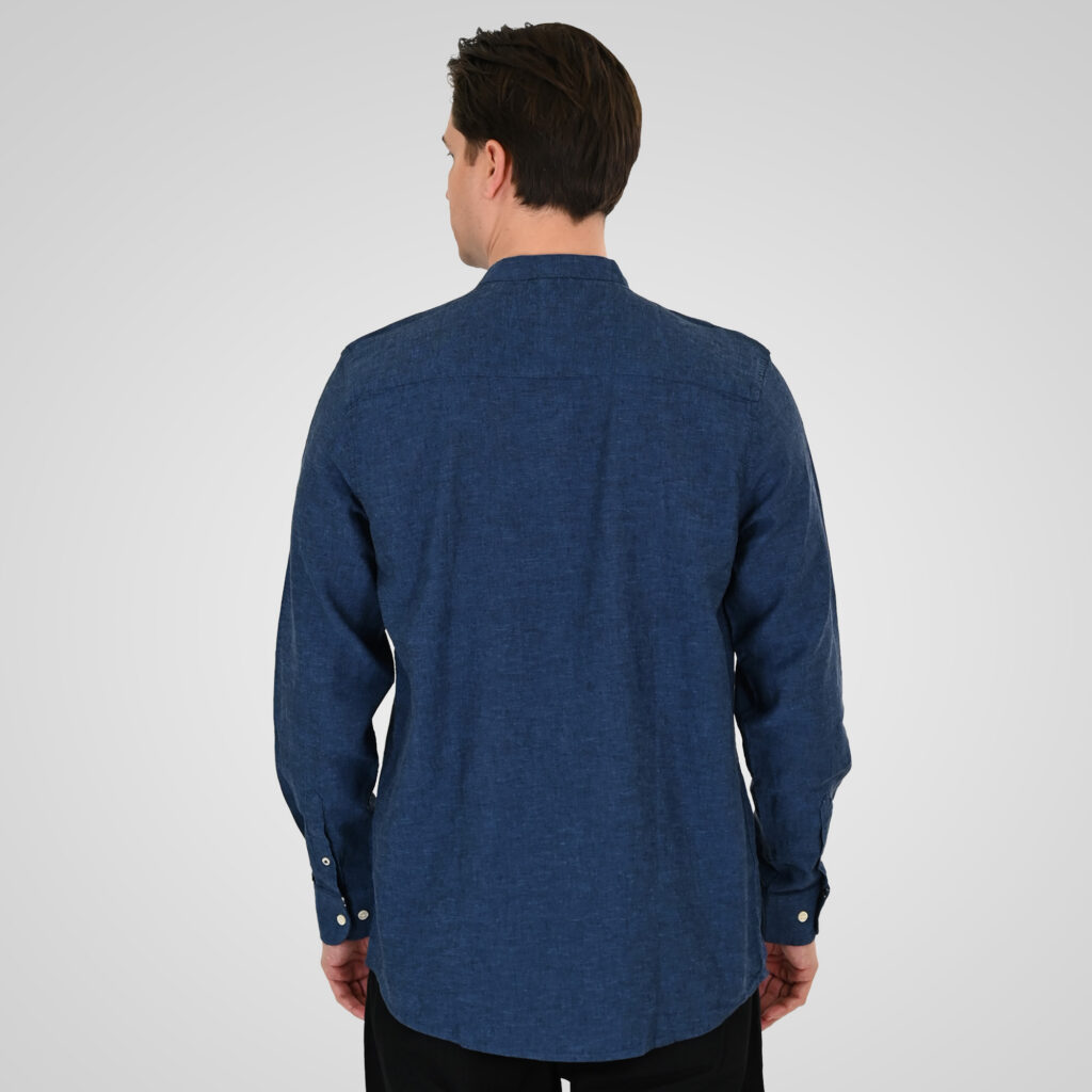 261GS-5191 SHIRT LINEN WITH MAO COLLAR AND LONG SLEEVES INDIGO MELANGE