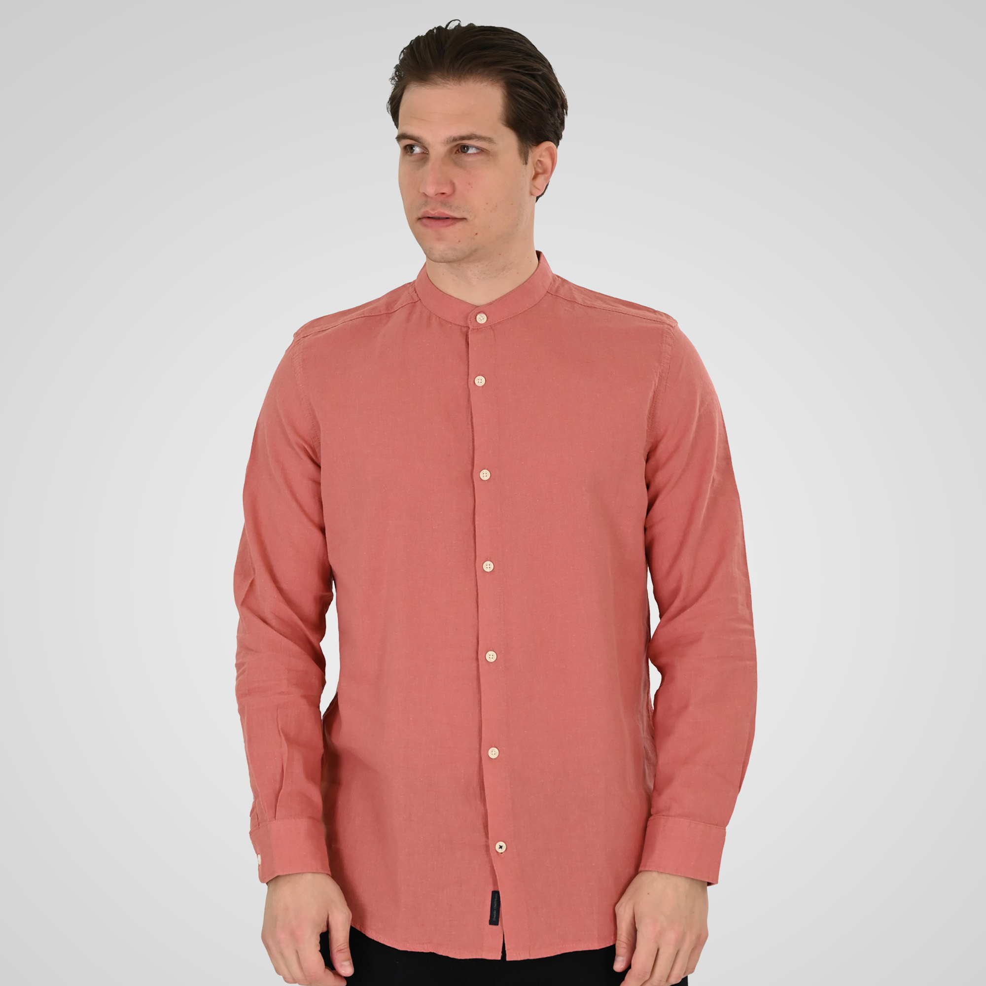 261GS-5191 SHIRT LINEN WITH MAO COLLAR AND LONG SLEEVES DUSTY CORAL - Image 1