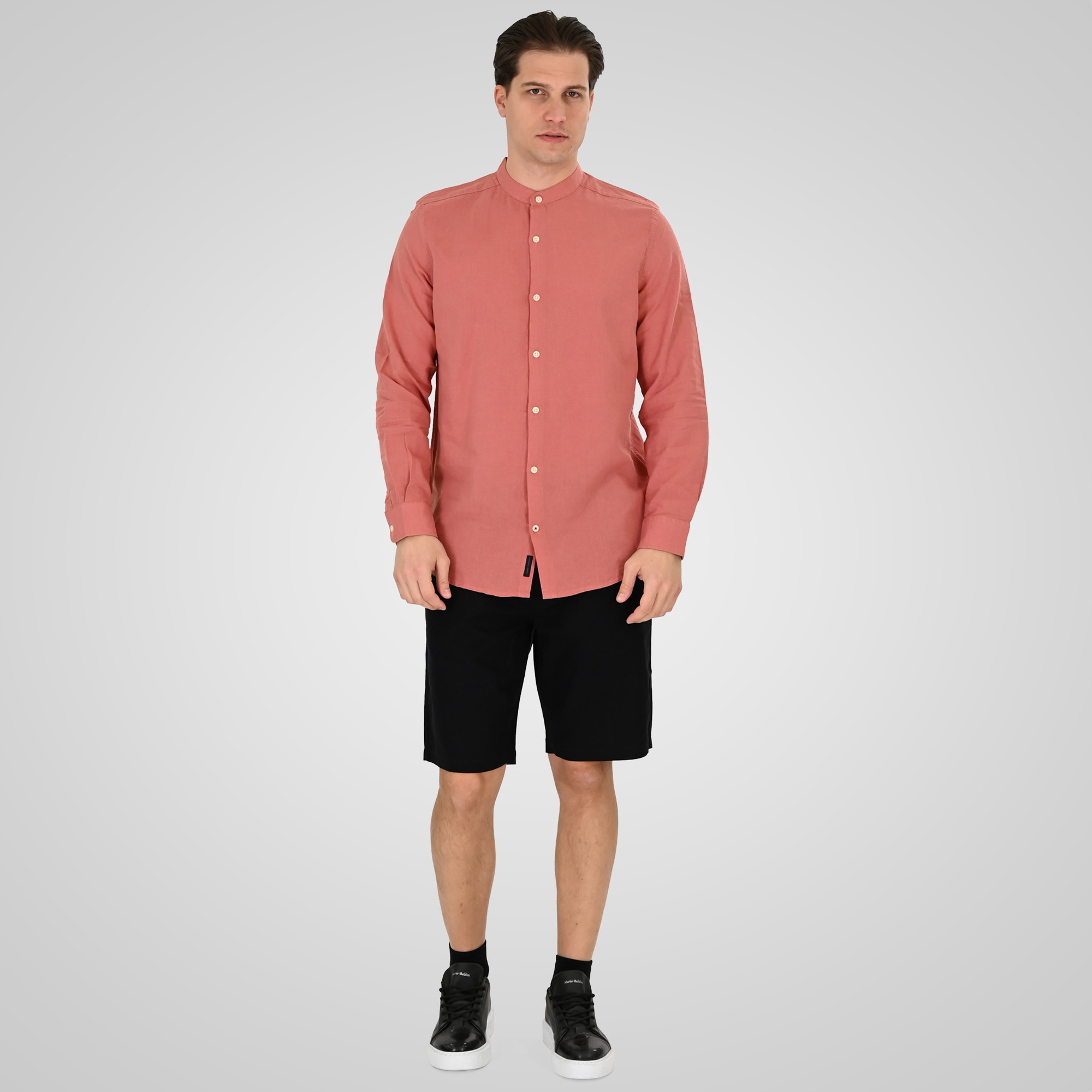 261GS-5191 SHIRT LINEN WITH MAO COLLAR AND LONG SLEEVES DUSTY CORAL - Image 2