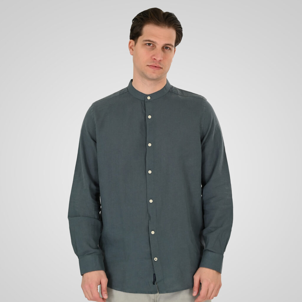 261GS-5191 SHIRT LINEN WITH MAO COLLAR AND LONG SLEEVES STONE BLUE