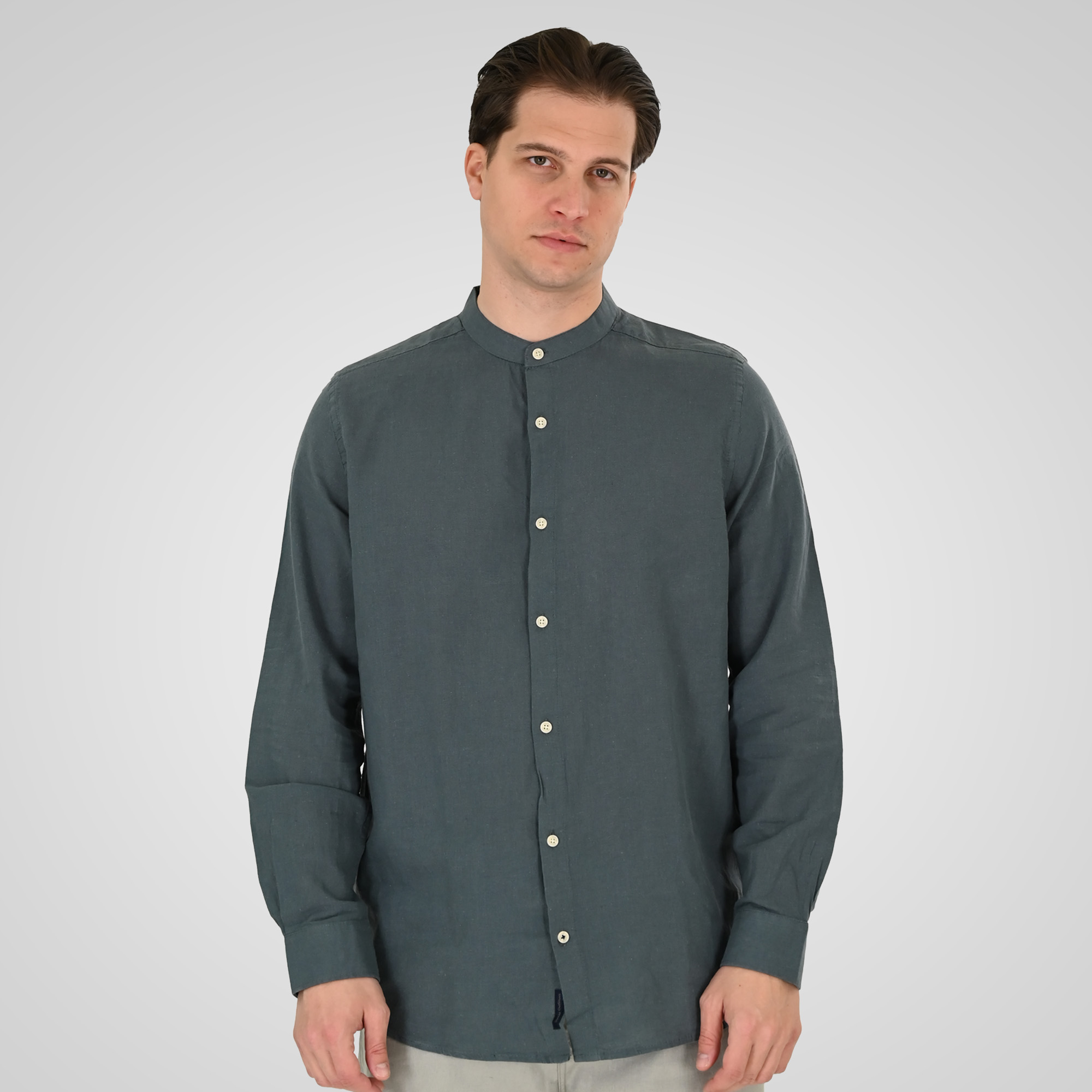 261GS-5191 SHIRT LINEN WITH MAO COLLAR AND LONG SLEEVES STONE BLUE - Image 1