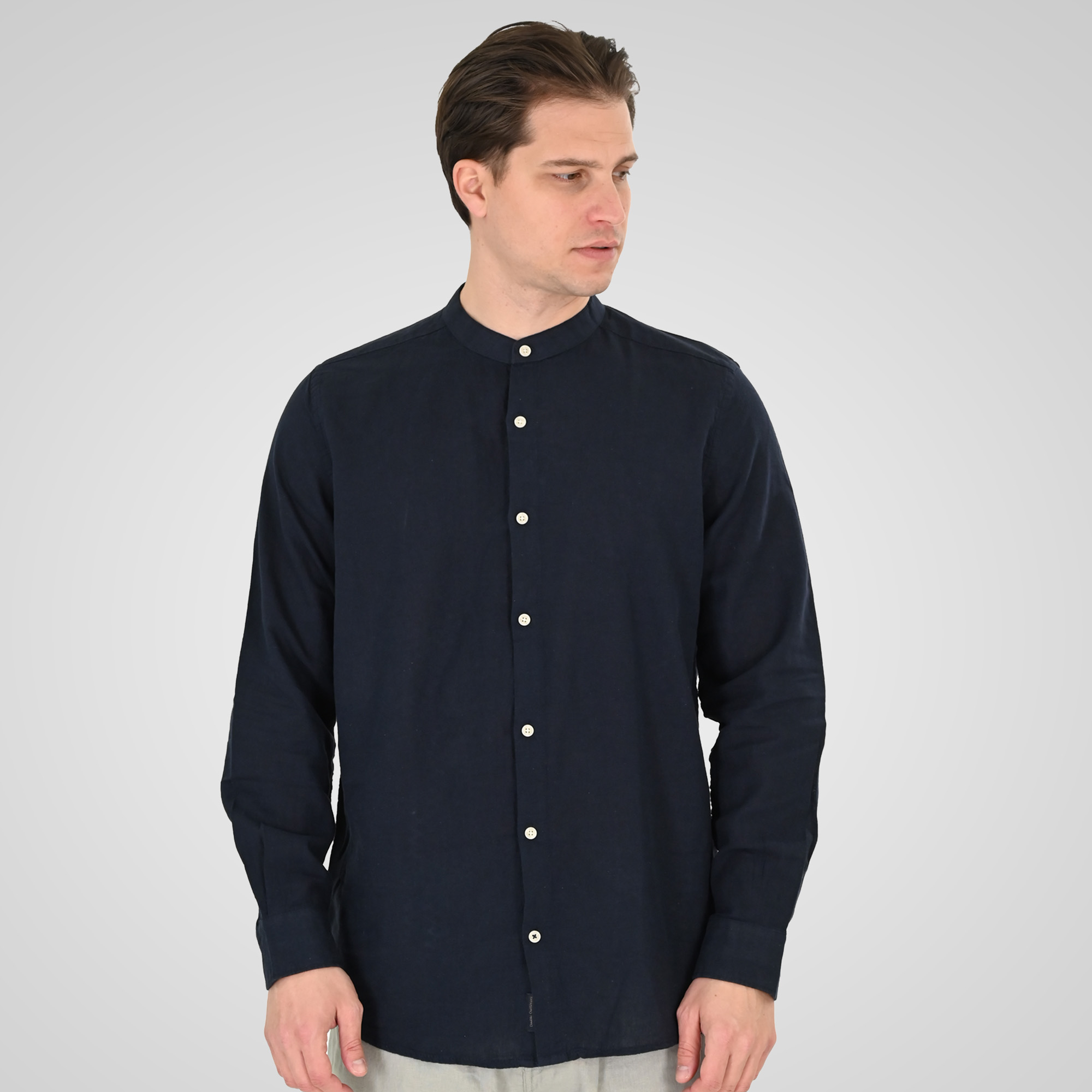 261GS-5191 SHIRT LINEN WITH MAO COLLAR AND LONG SLEEVES NAVY - Image 1