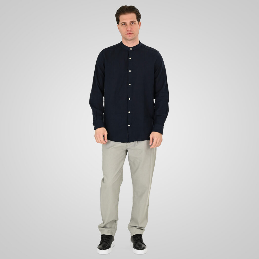 261GS-5191 SHIRT LINEN WITH MAO COLLAR AND LONG SLEEVES NAVY