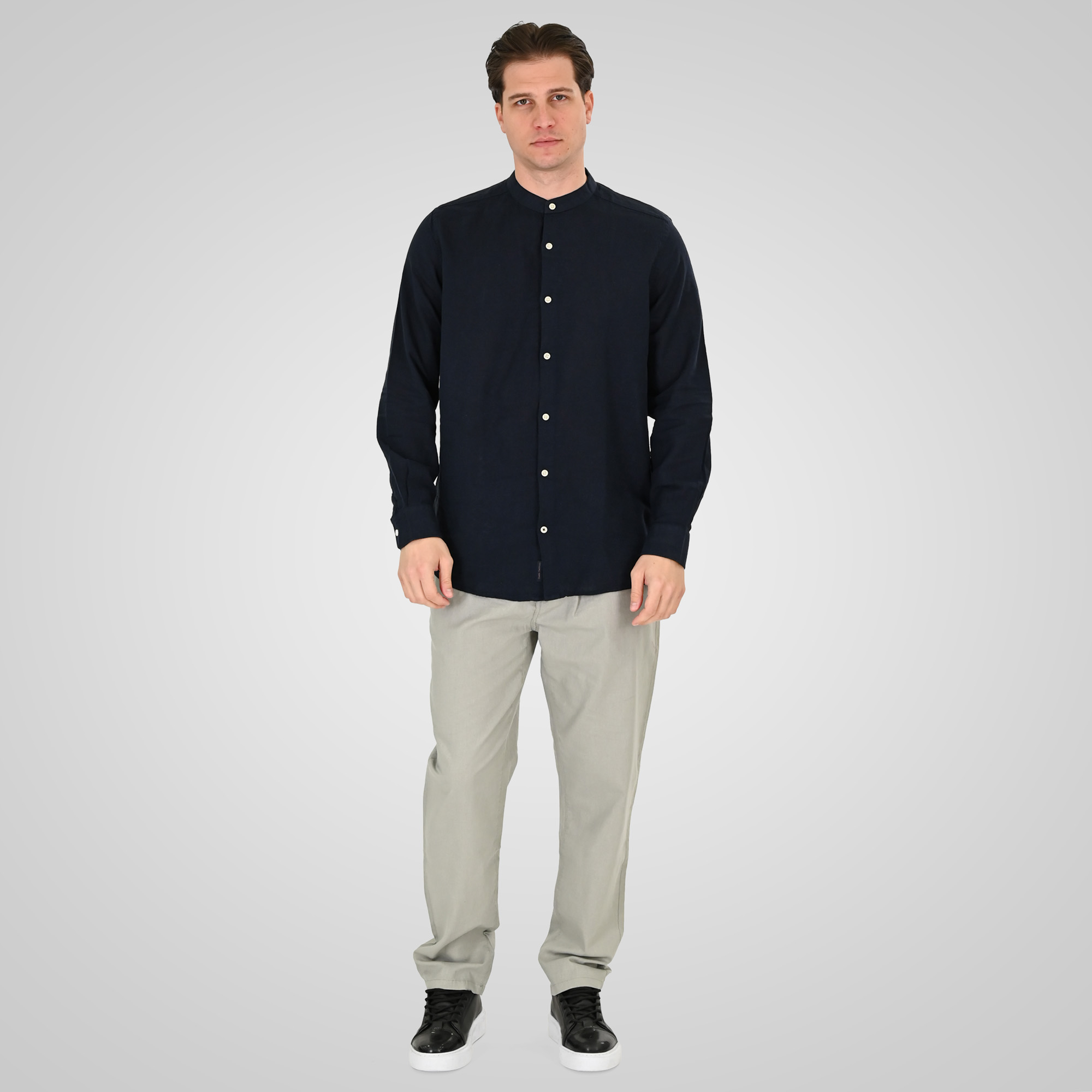 261GS-5191 SHIRT LINEN WITH MAO COLLAR AND LONG SLEEVES NAVY - Image 2