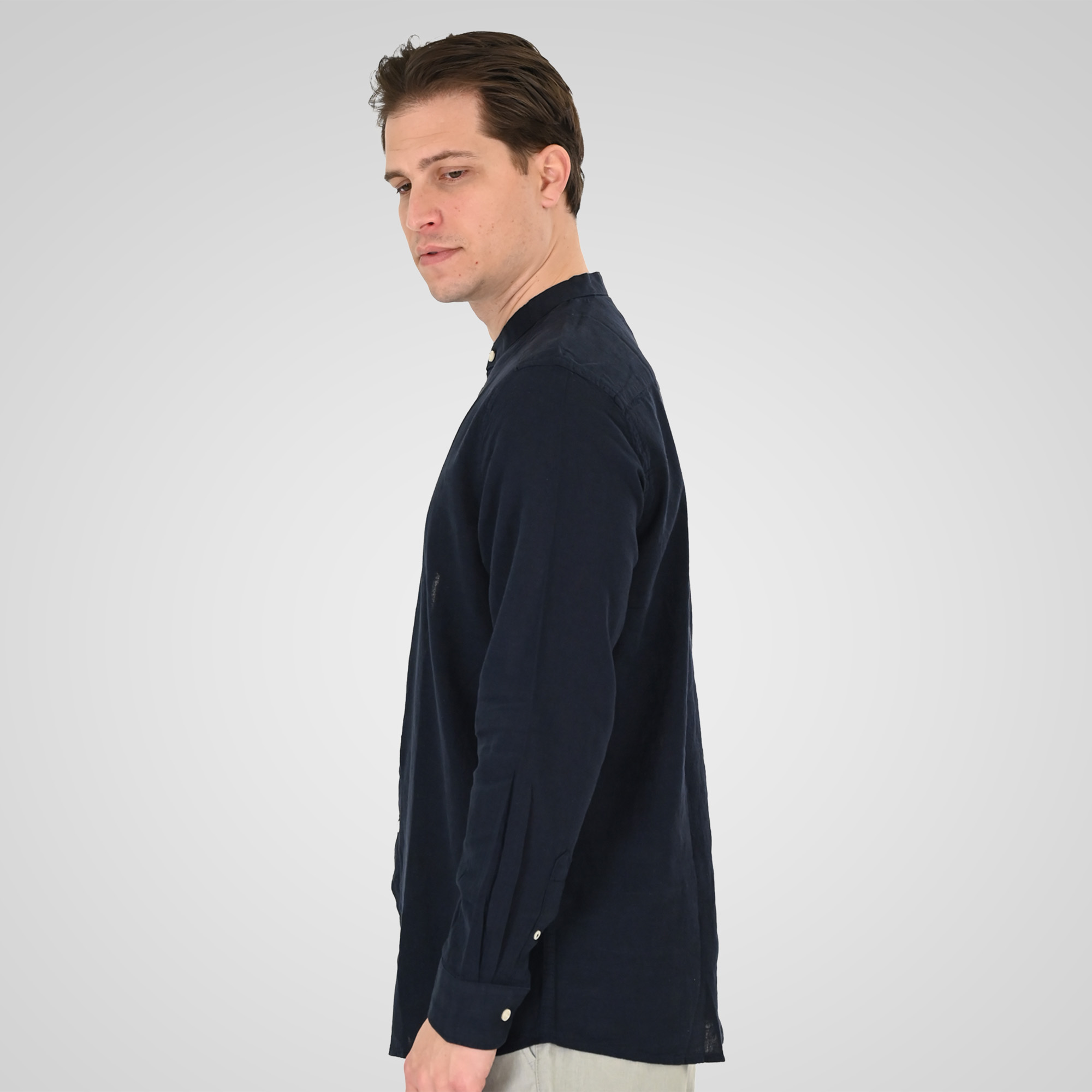 261GS-5191 SHIRT LINEN WITH MAO COLLAR AND LONG SLEEVES NAVY - Image 3
