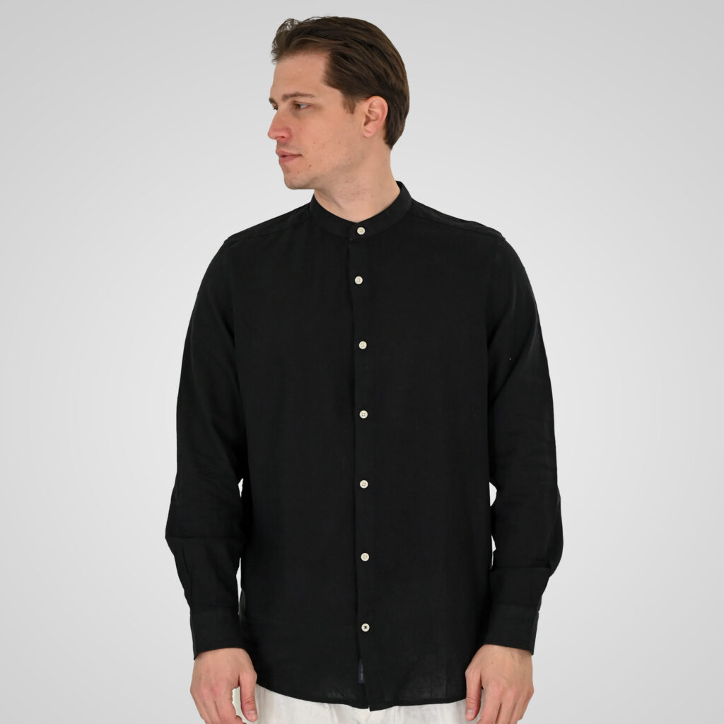 261GS-5191 SHIRT LINEN WITH MAO COLLAR AND LONG SLEEVES BLACK