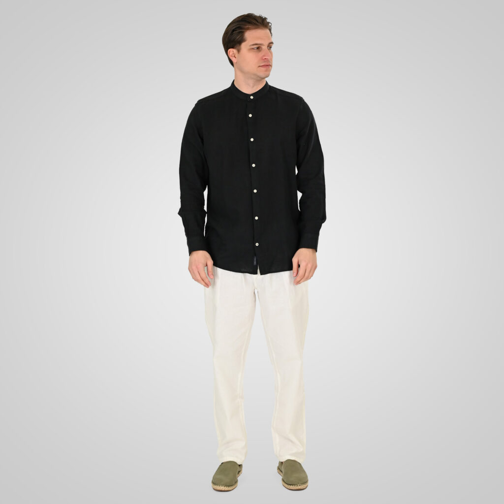 261GS-5191 SHIRT LINEN WITH MAO COLLAR AND LONG SLEEVES BLACK
