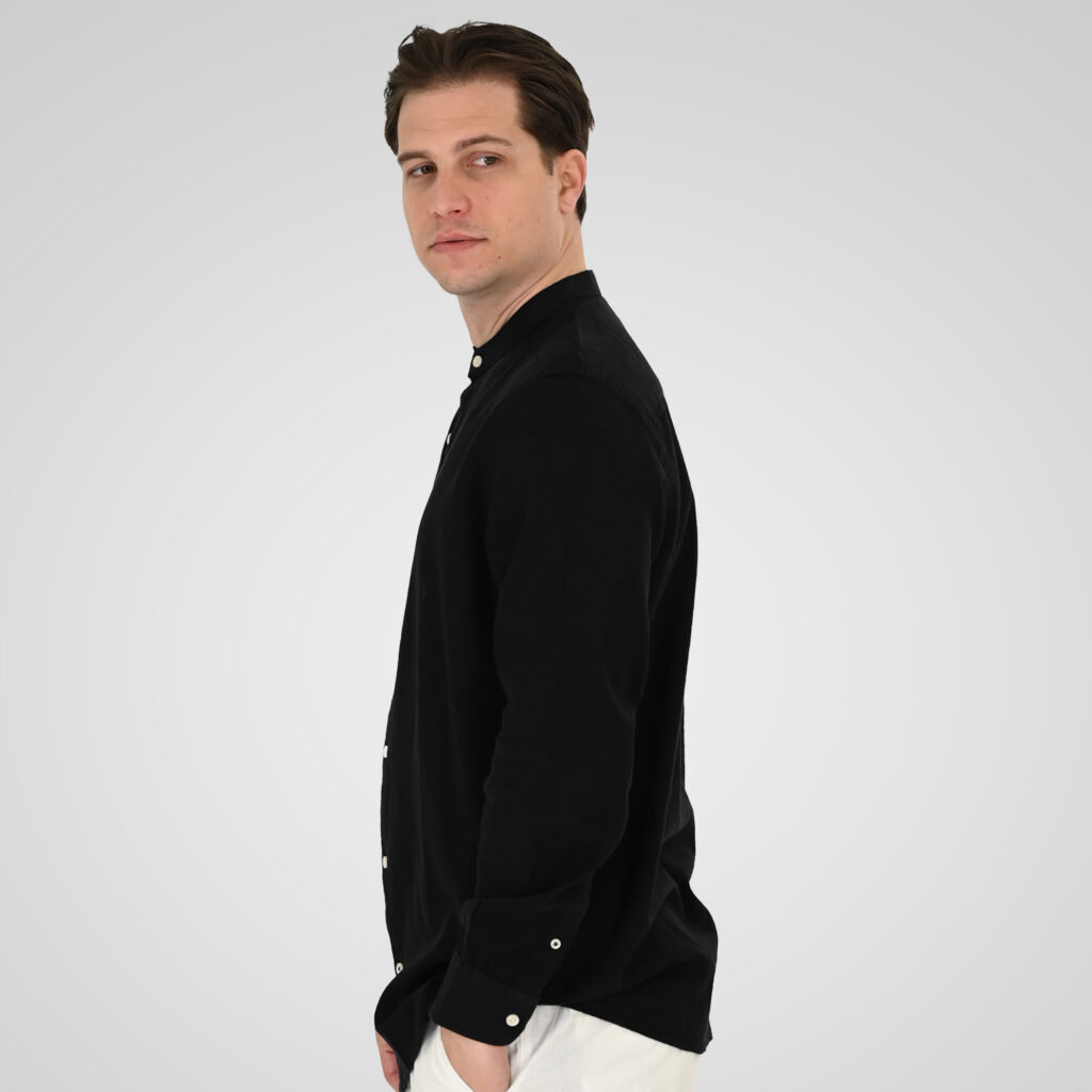 261GS-5191 SHIRT LINEN WITH MAO COLLAR AND LONG SLEEVES BLACK