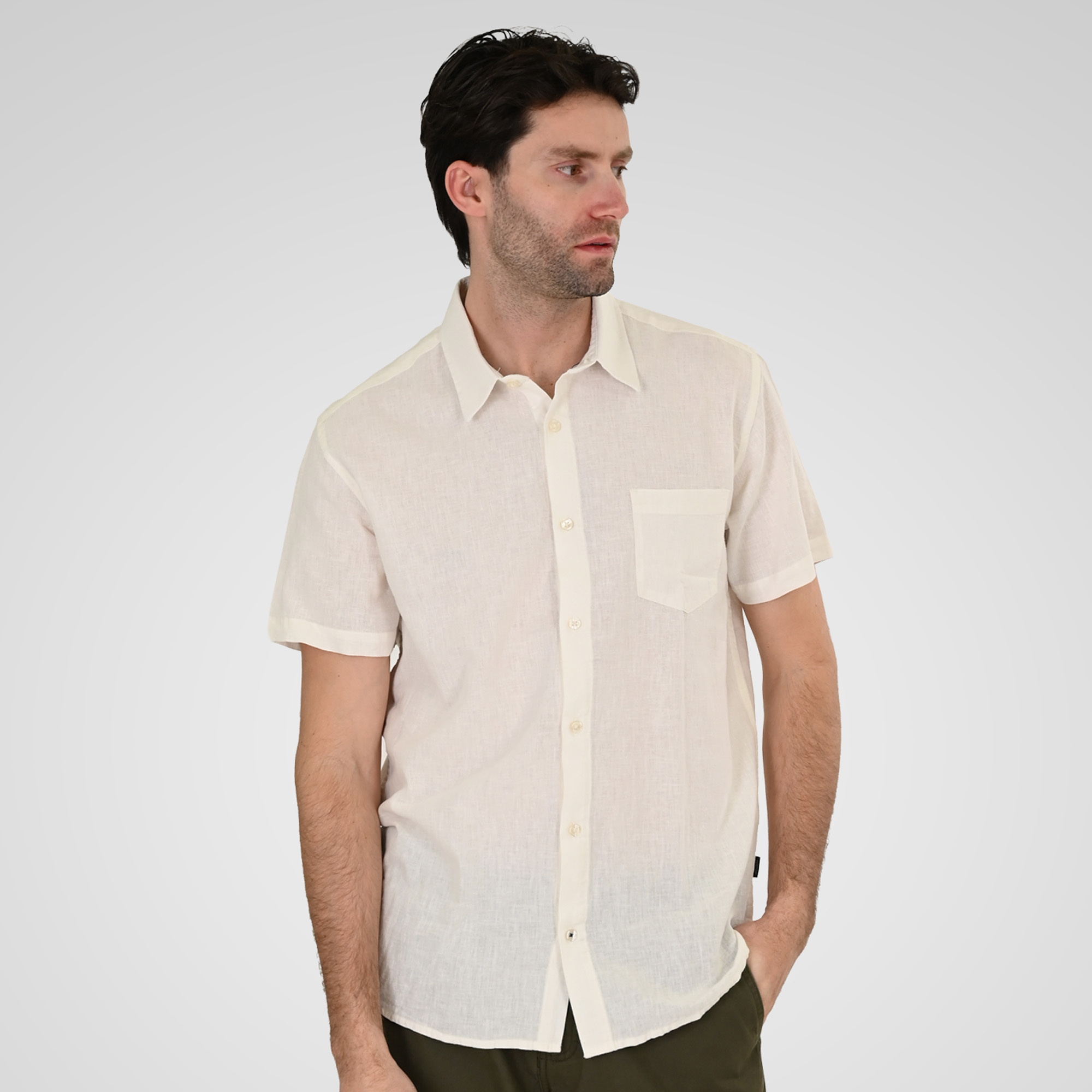 261GS-5192 SHIRT LINEN WITH CHEST POCKET AND SHORT SLEEVES LINEN WHITE - Image 1