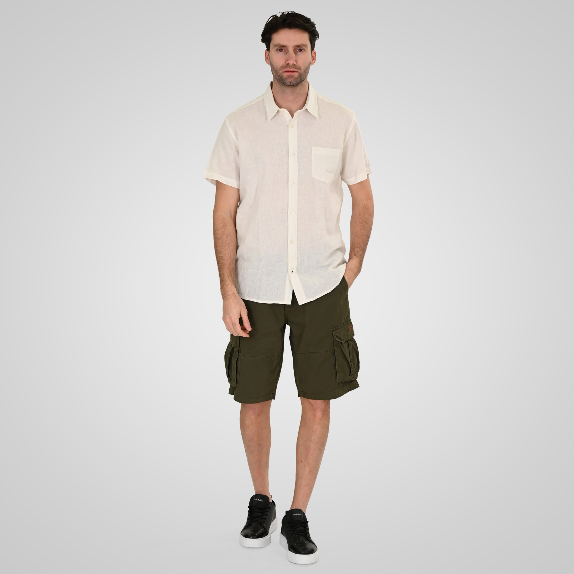 261GS-5192 SHIRT LINEN WITH CHEST POCKET AND SHORT SLEEVES LINEN WHITE - Image 2