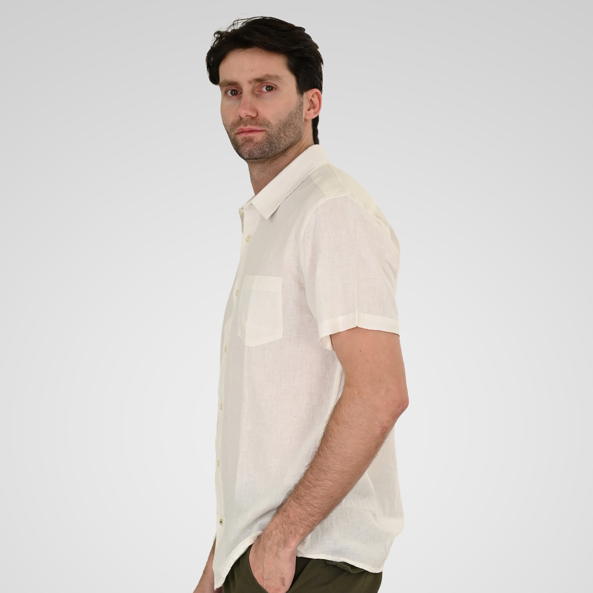 261GS-5192 SHIRT LINEN WITH CHEST POCKET AND SHORT SLEEVES LINEN WHITE - Image 3