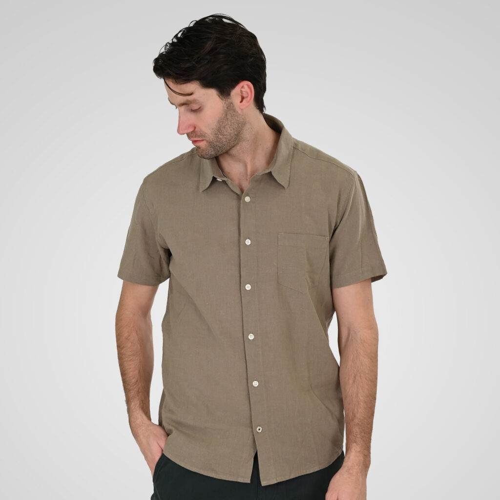 261GS-5192 SHIRT LINEN WITH CHEST POCKET AND SHORT SLEEVES TAUPE