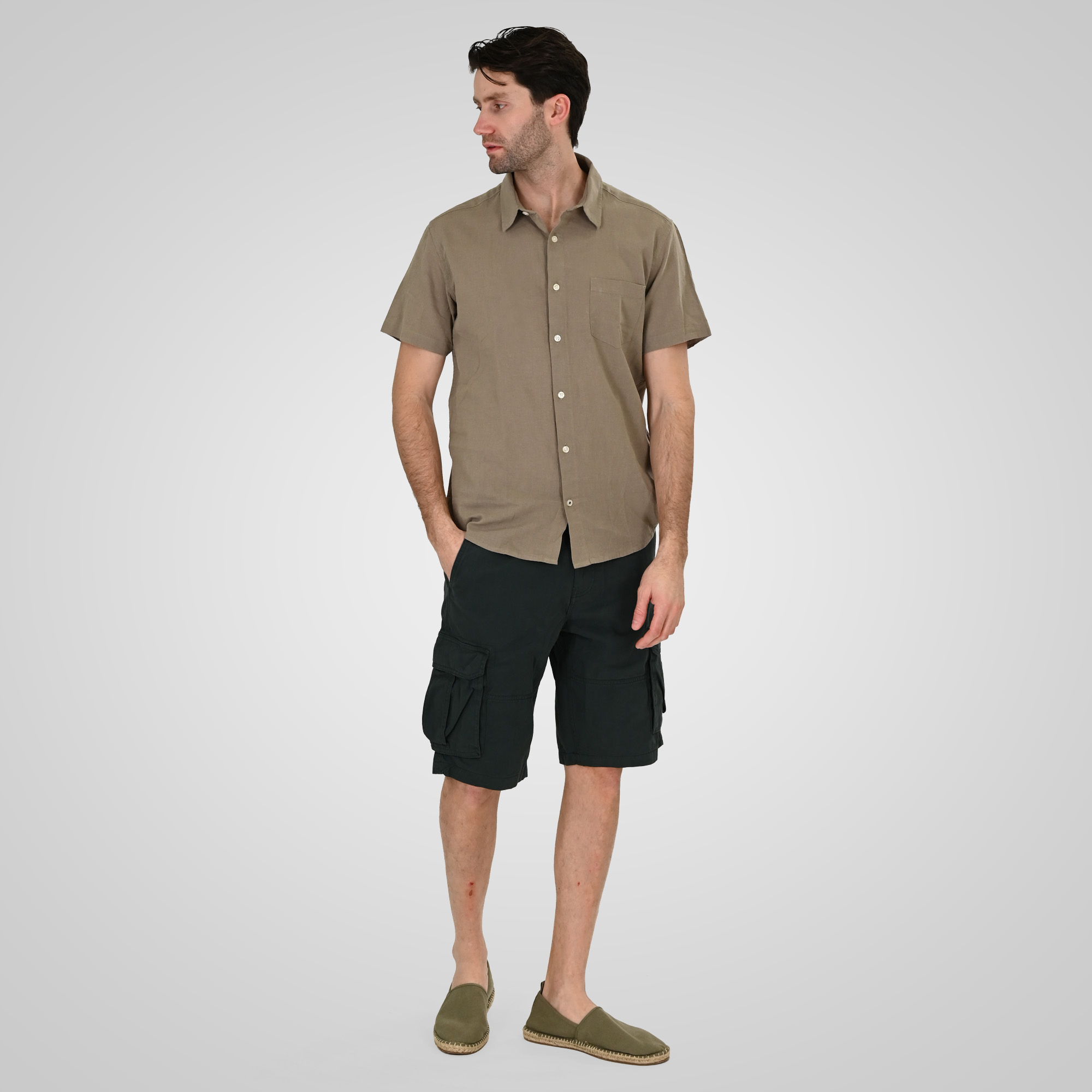 261GS-5192 SHIRT LINEN WITH CHEST POCKET AND SHORT SLEEVES TAUPE - Image 2