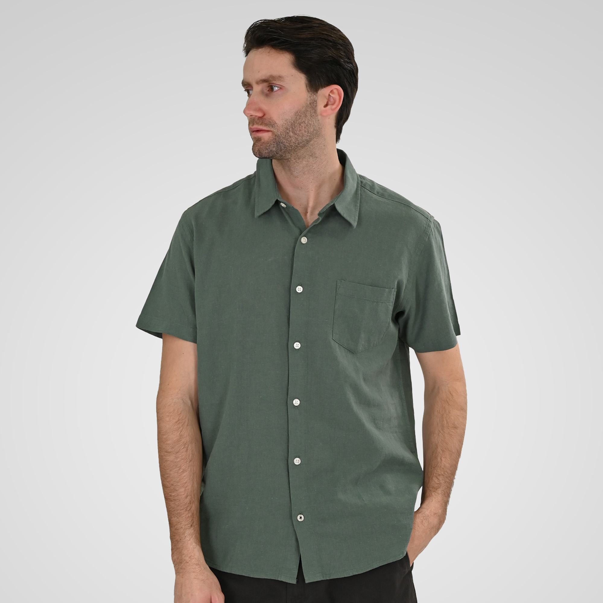 261GS-5192 SHIRT LINEN WITH CHEST POCKET AND SHORT SLEEVES PALM GREEN - Image 1