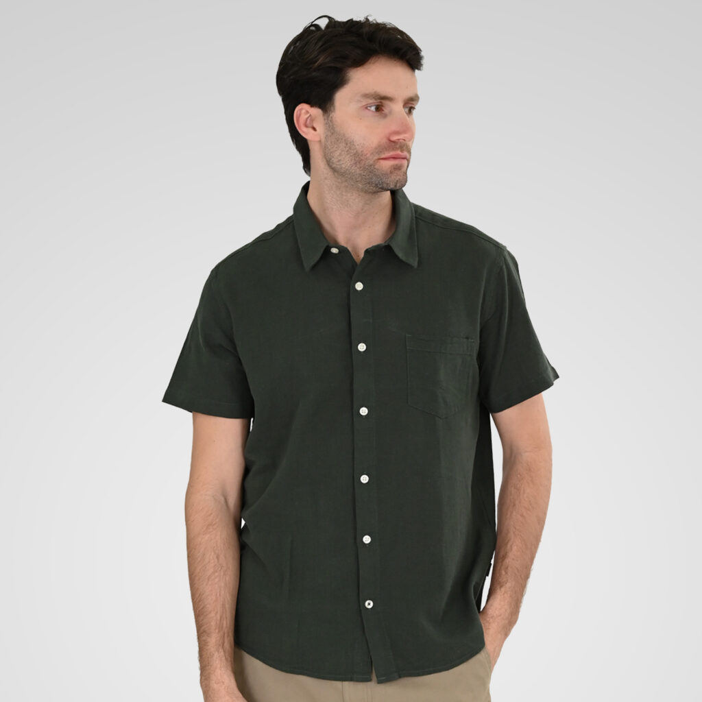 261GS-5192 SHIRT LINEN WITH CHEST POCKET AND SHORT SLEEVES FOREST