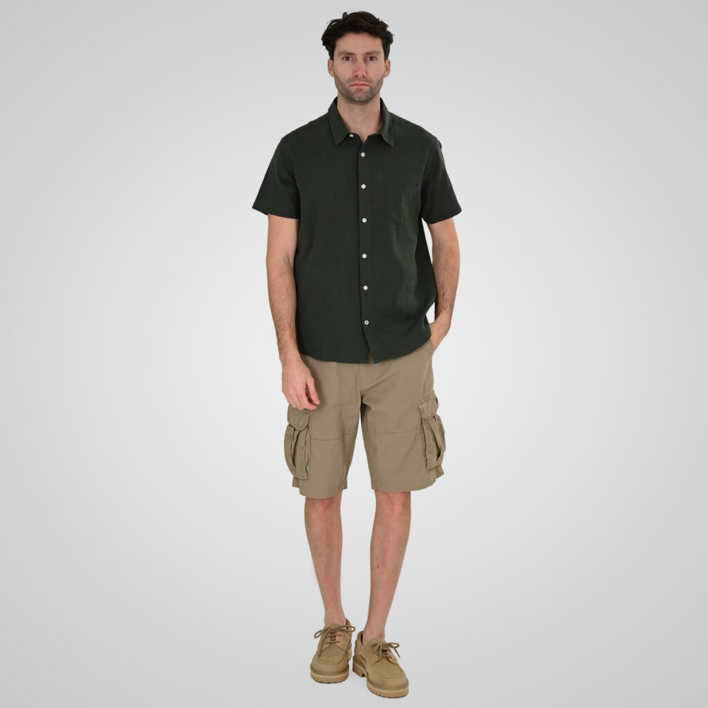 261GS-5192 SHIRT LINEN WITH CHEST POCKET AND SHORT SLEEVES FOREST