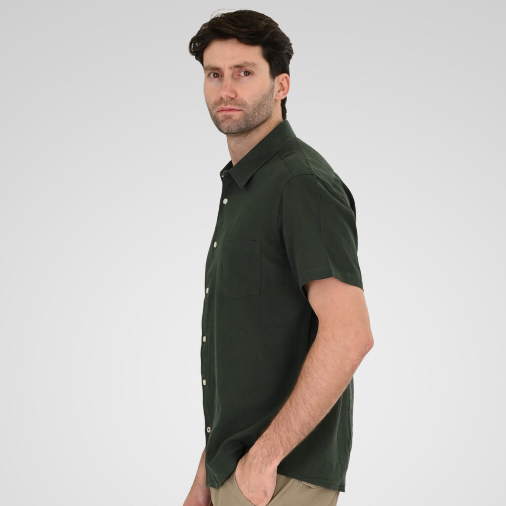261GS-5192 SHIRT LINEN WITH CHEST POCKET AND SHORT SLEEVES FOREST
