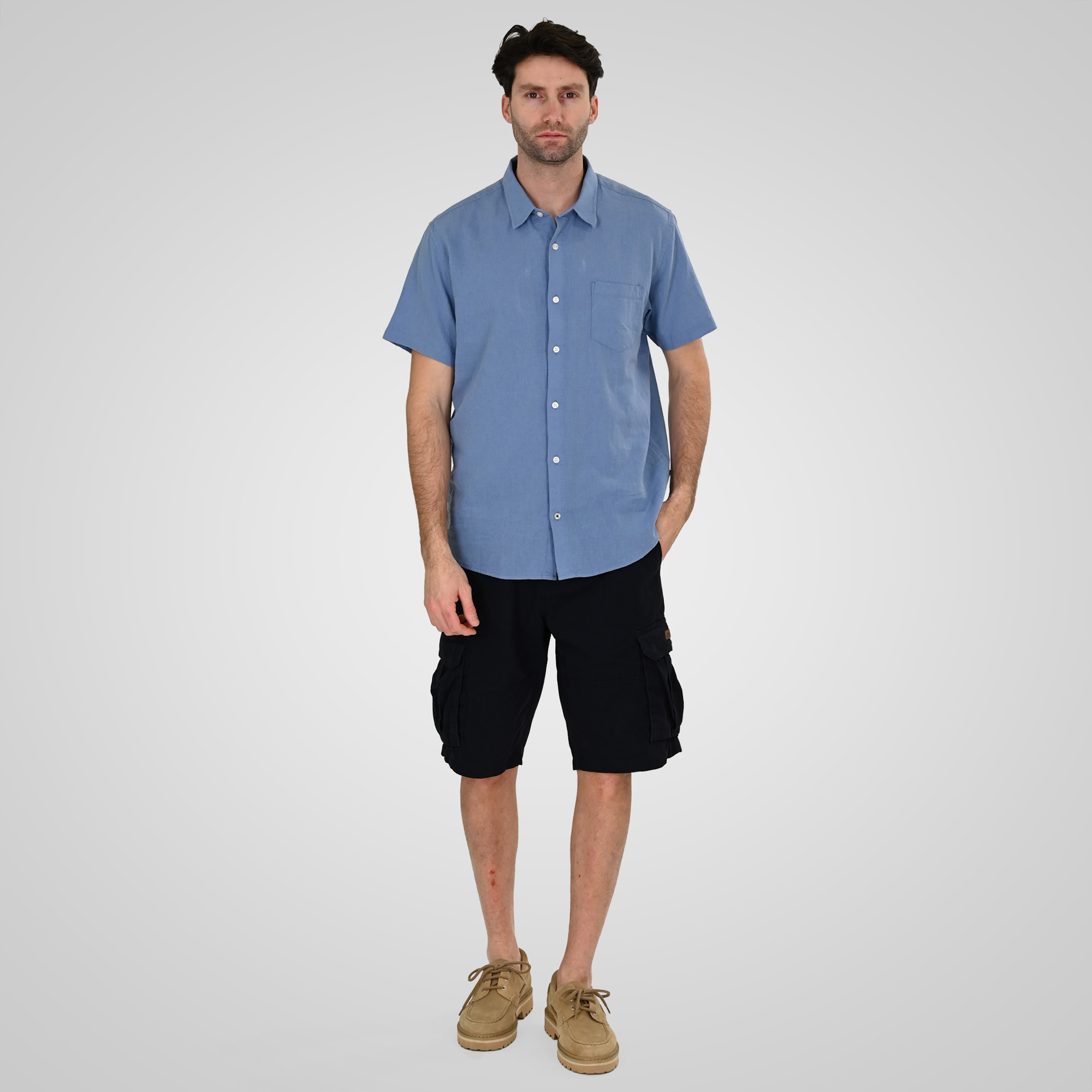 261GS-5192 SHIRT LINEN WITH CHEST POCKET AND SHORT SLEEVES CIEL - Image 2