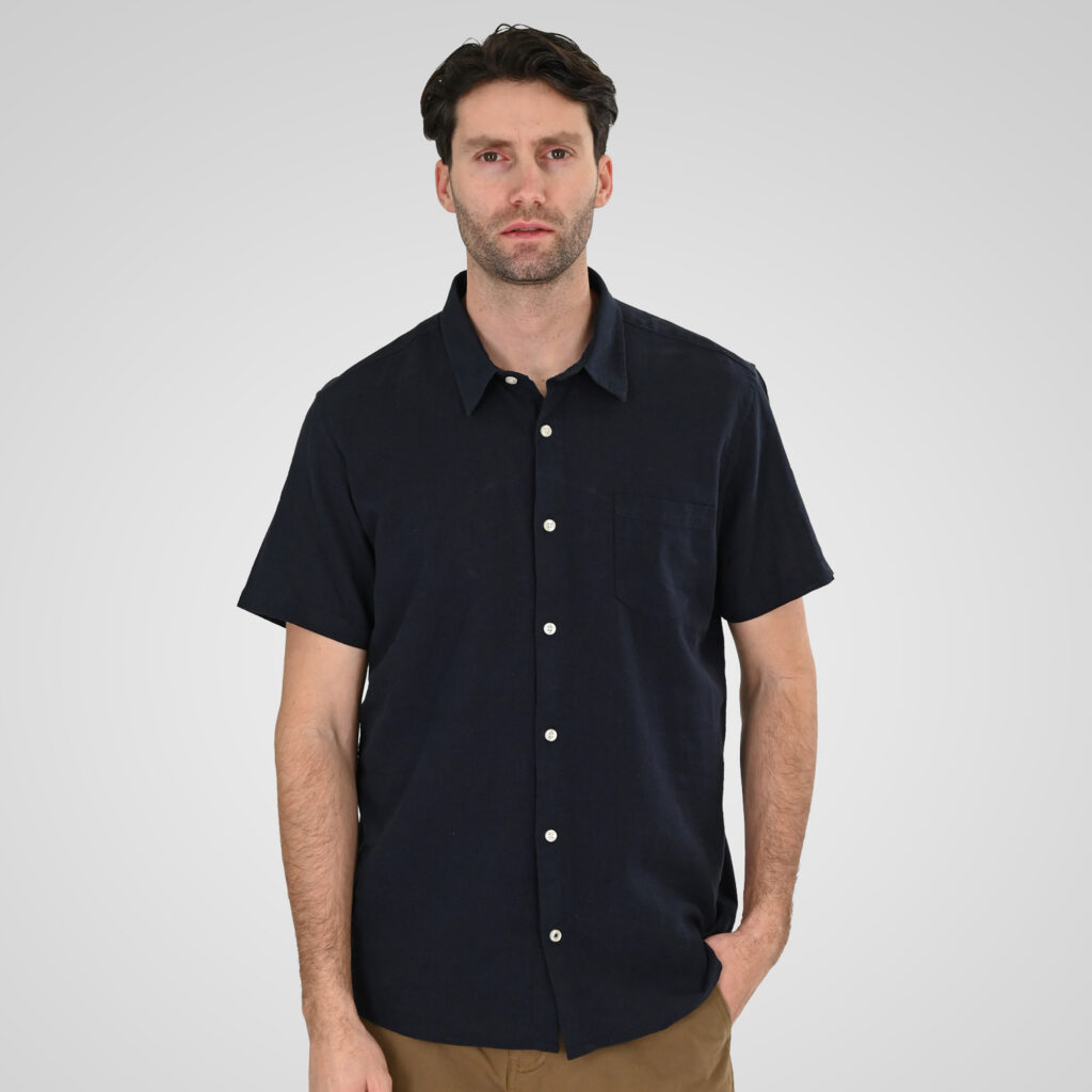 261GS-5192 SHIRT LINEN WITH CHEST POCKET AND SHORT SLEEVES NAVY
