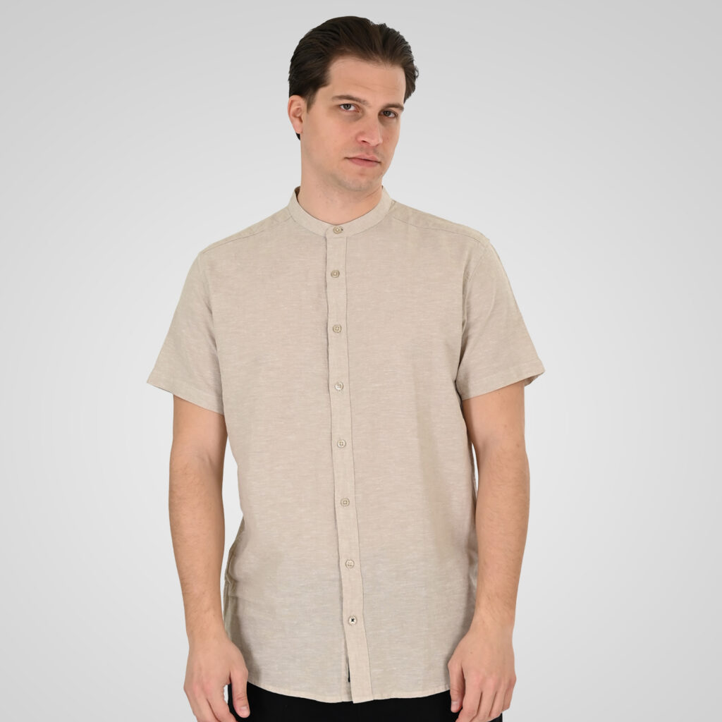 261GS-5194 SHIRT LINEN WITH MAO COLLAR AND SHORT SLEEVES BEIGE