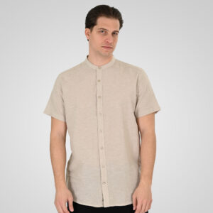 261GS-5194 SHIRT LINEN WITH MAO COLLAR AND SHORT SLEEVES BEIGE - Image 1