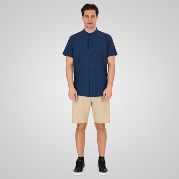 261GS-5194 SHIRT LINEN WITH MAO COLLAR AND SHORT SLEEVES INDIGO BLUE MELANGE