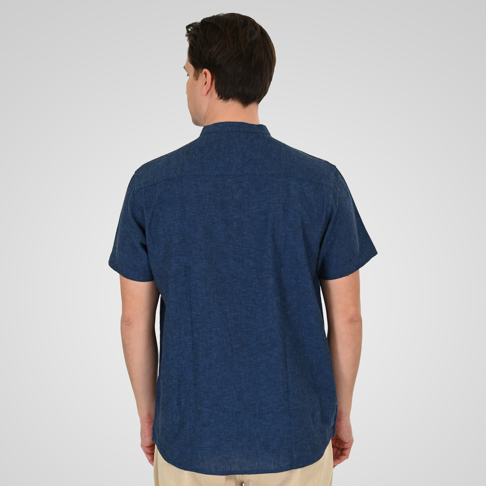 261GS-5194 SHIRT LINEN WITH MAO COLLAR AND SHORT SLEEVES INDIGO BLUE MELANGE - Image 4