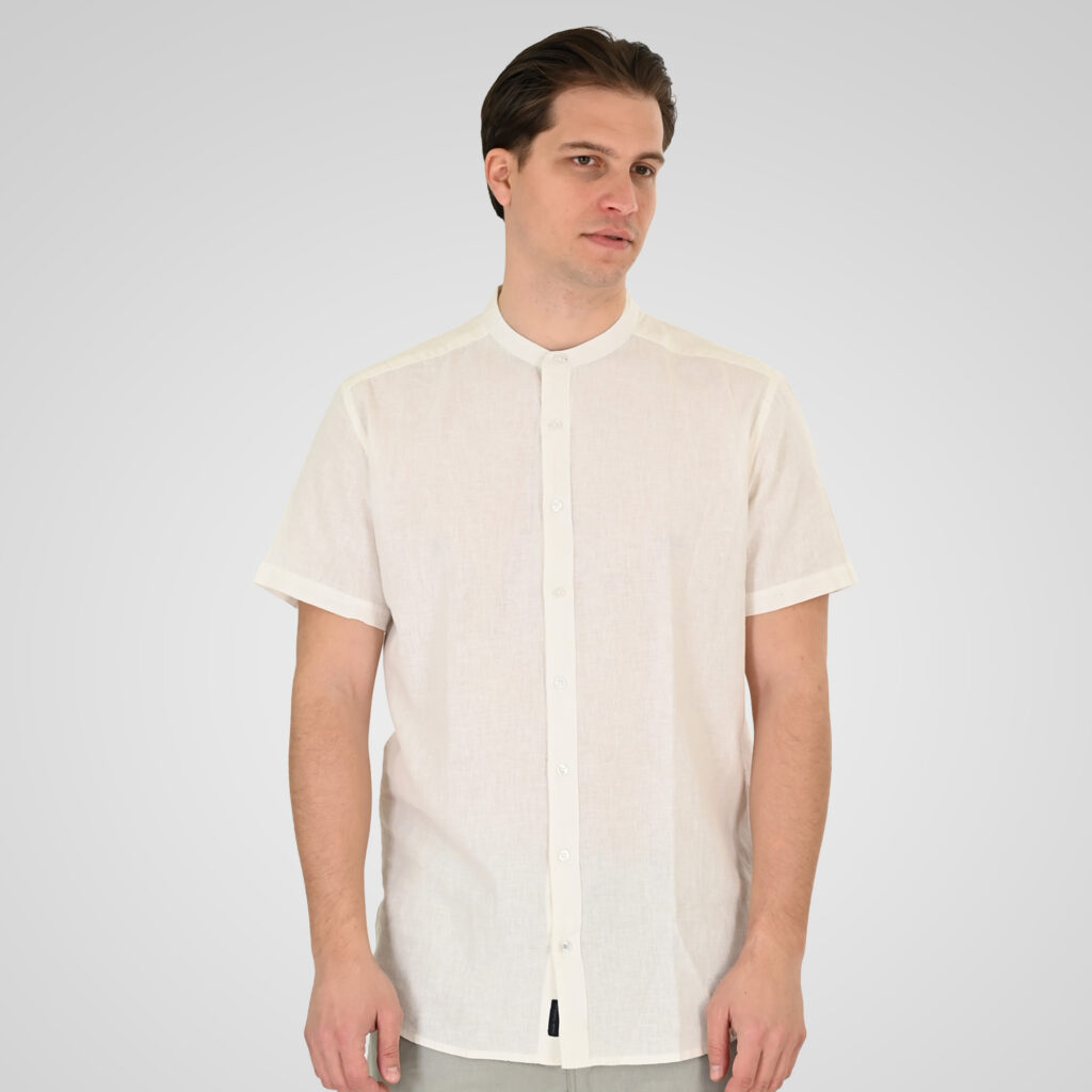 261GS-5194 SHIRT LINEN WITH MAO COLLAR AND SHORT SLEEVES LINEN WHITE