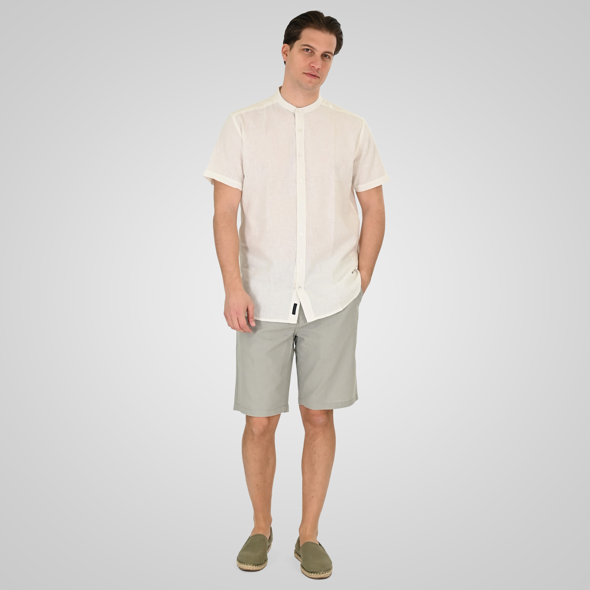 261GS-5194 SHIRT LINEN WITH MAO COLLAR AND SHORT SLEEVES LINEN WHITE - Image 2