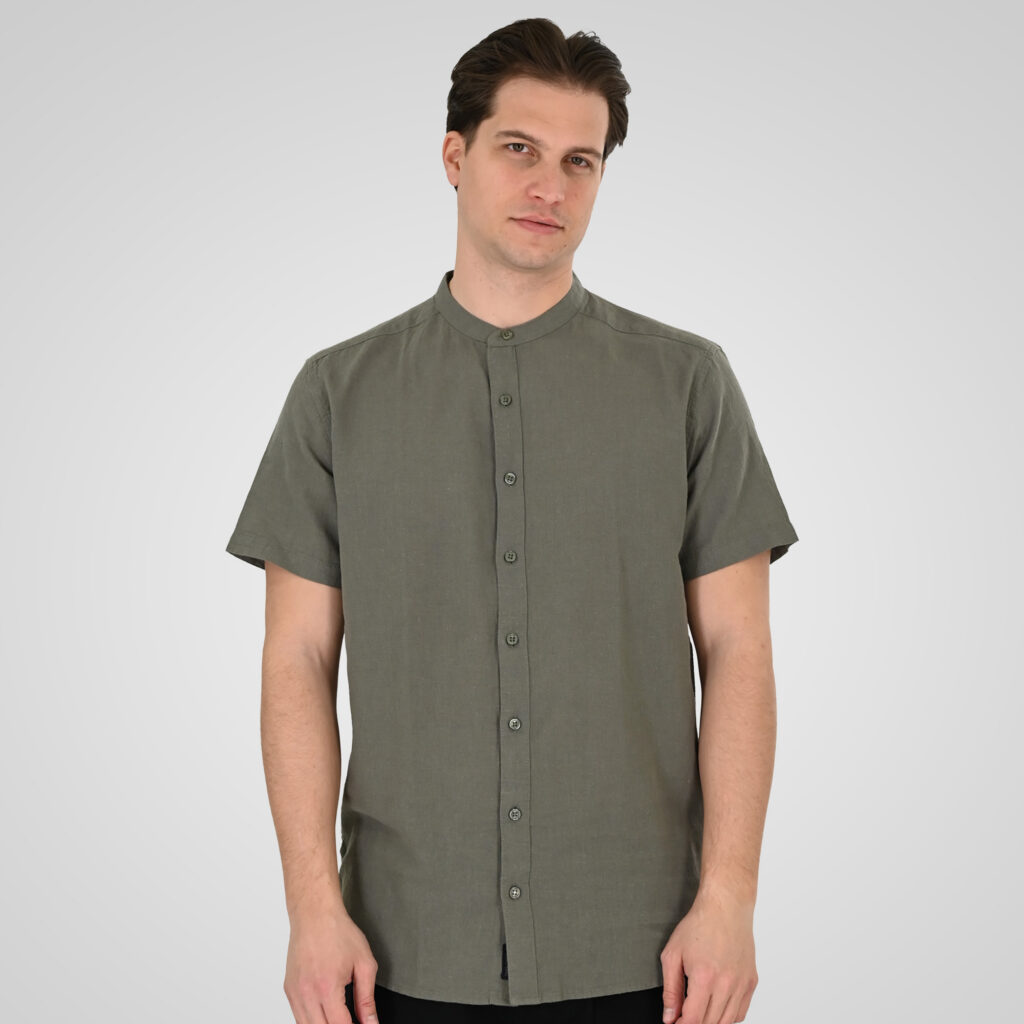 261GS-5194 SHIRT LINEN WITH MAO COLLAR AND SHORT SLEEVES OLIVE