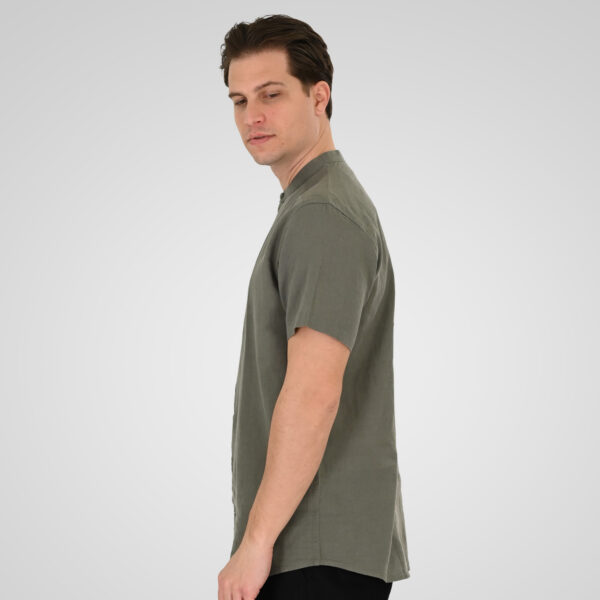 261GS-5194 SHIRT LINEN WITH MAO COLLAR AND SHORT SLEEVES OLIVE
