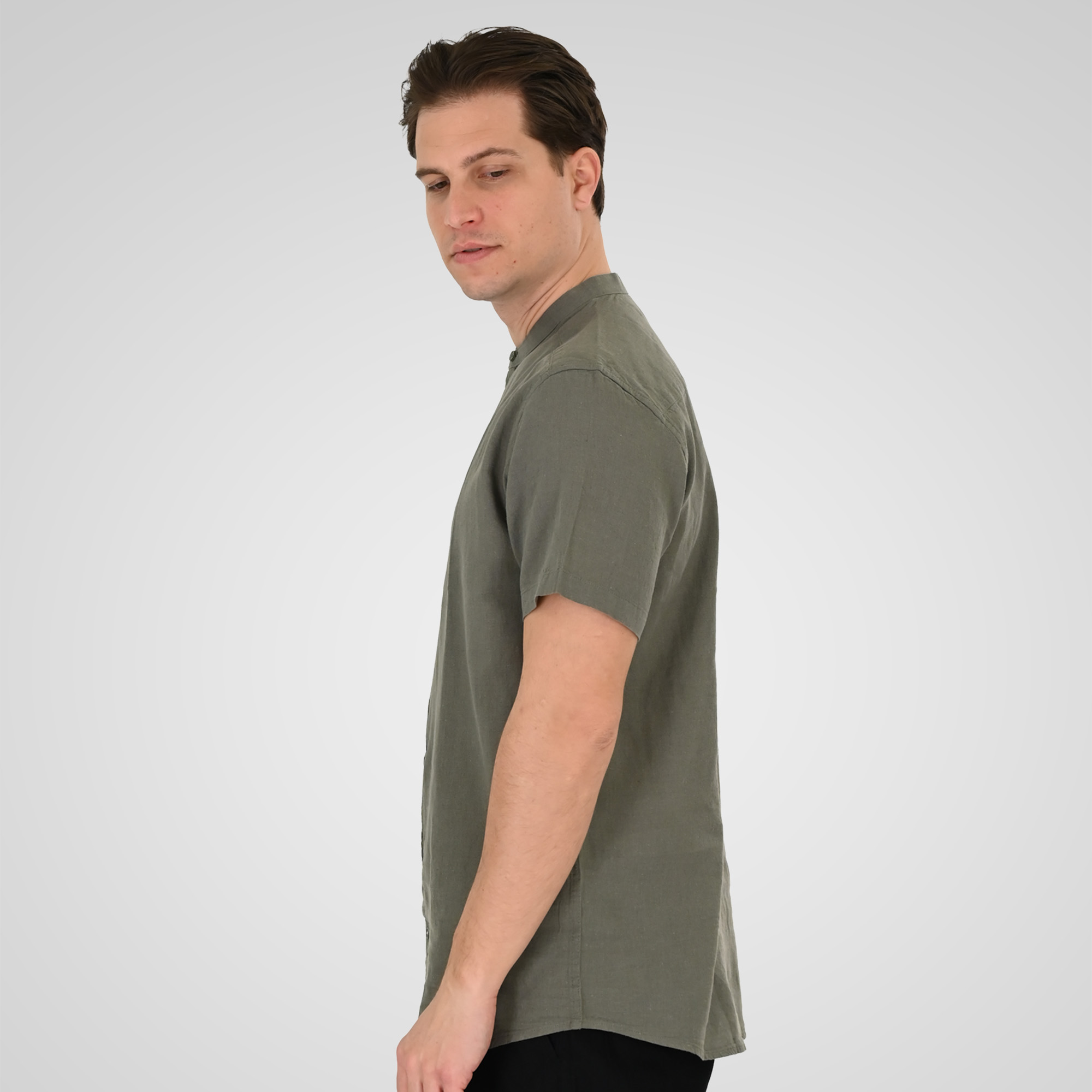 261GS-5194 SHIRT LINEN WITH MAO COLLAR AND SHORT SLEEVES OLIVE - Image 3