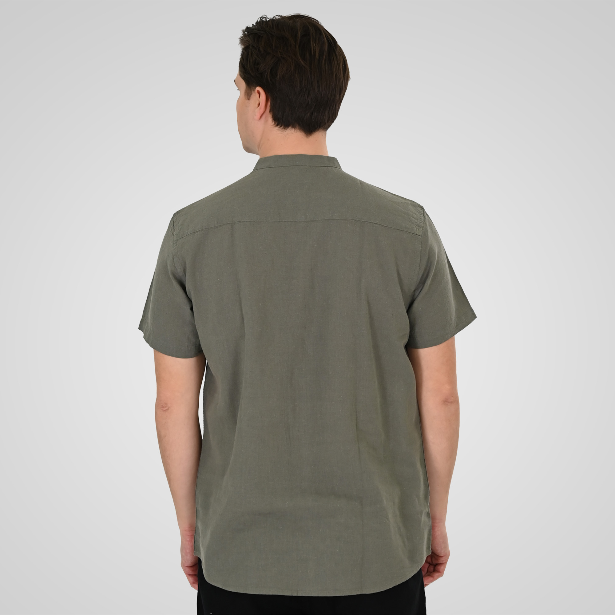 261GS-5194 SHIRT LINEN WITH MAO COLLAR AND SHORT SLEEVES OLIVE - Image 4