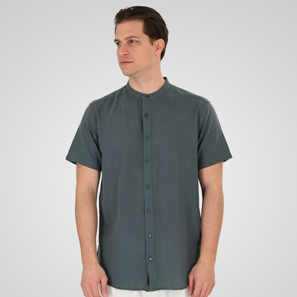 261GS-5194 SHIRT LINEN WITH MAO COLLAR AND SHORT SLEEVES STONE BLUE
