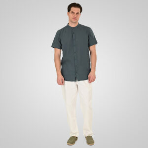261GS-5194 SHIRT LINEN WITH MAO COLLAR AND SHORT SLEEVES STONE BLUE