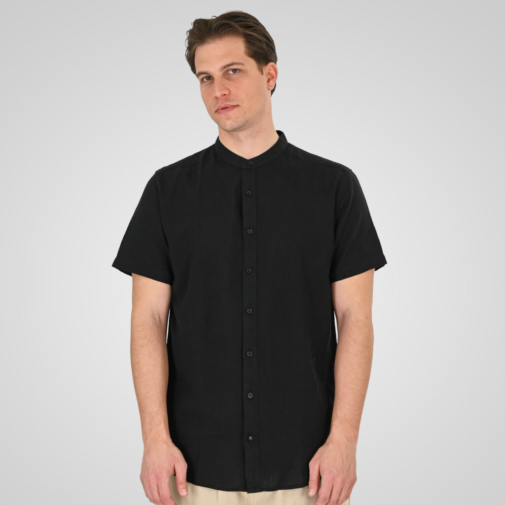 261GS-5194 SHIRT LINEN WITH MAO COLLAR AND SHORT SLEEVES BLACK