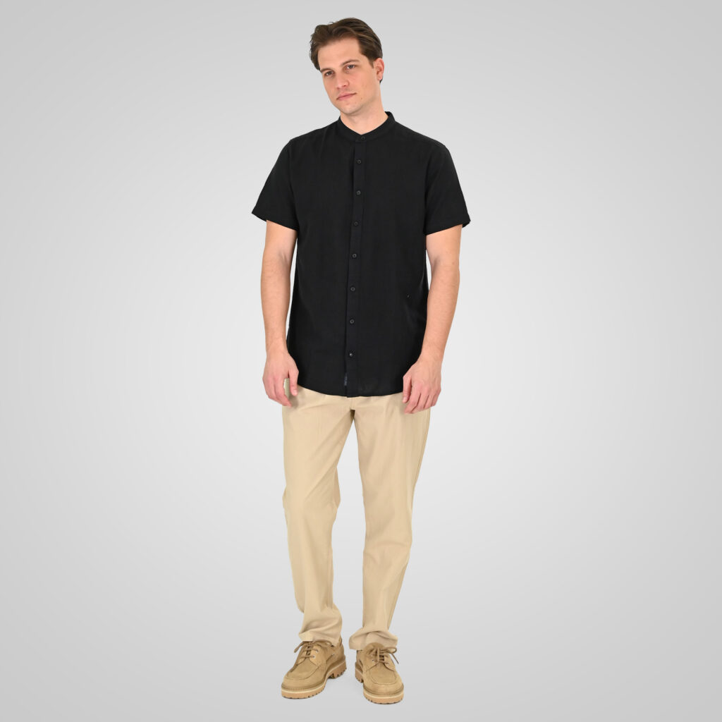 261GS-5194 SHIRT LINEN WITH MAO COLLAR AND SHORT SLEEVES BLACK