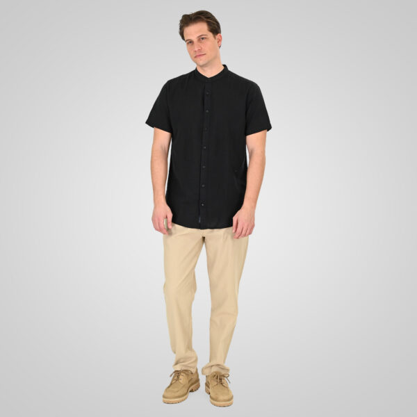 261GS-5194 SHIRT LINEN WITH MAO COLLAR AND SHORT SLEEVES BLACK