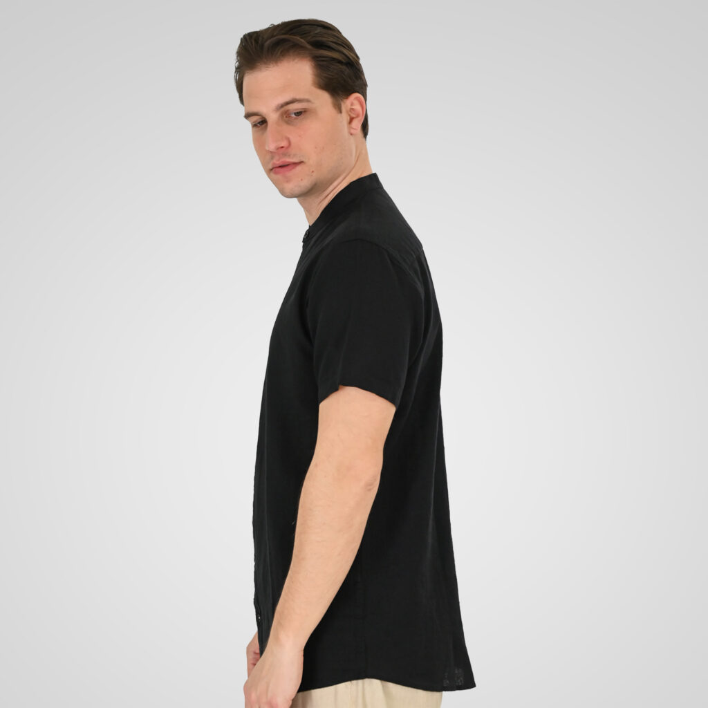 261GS-5194 SHIRT LINEN WITH MAO COLLAR AND SHORT SLEEVES BLACK