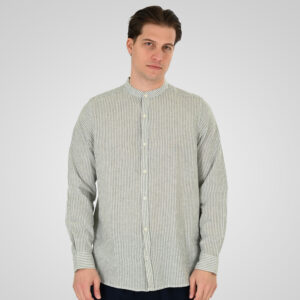 261GS-5195 SHIRT LINEN STRIPED WITH MAO COLLAR AND LONG SLEEVES CC4 MINT WHITE