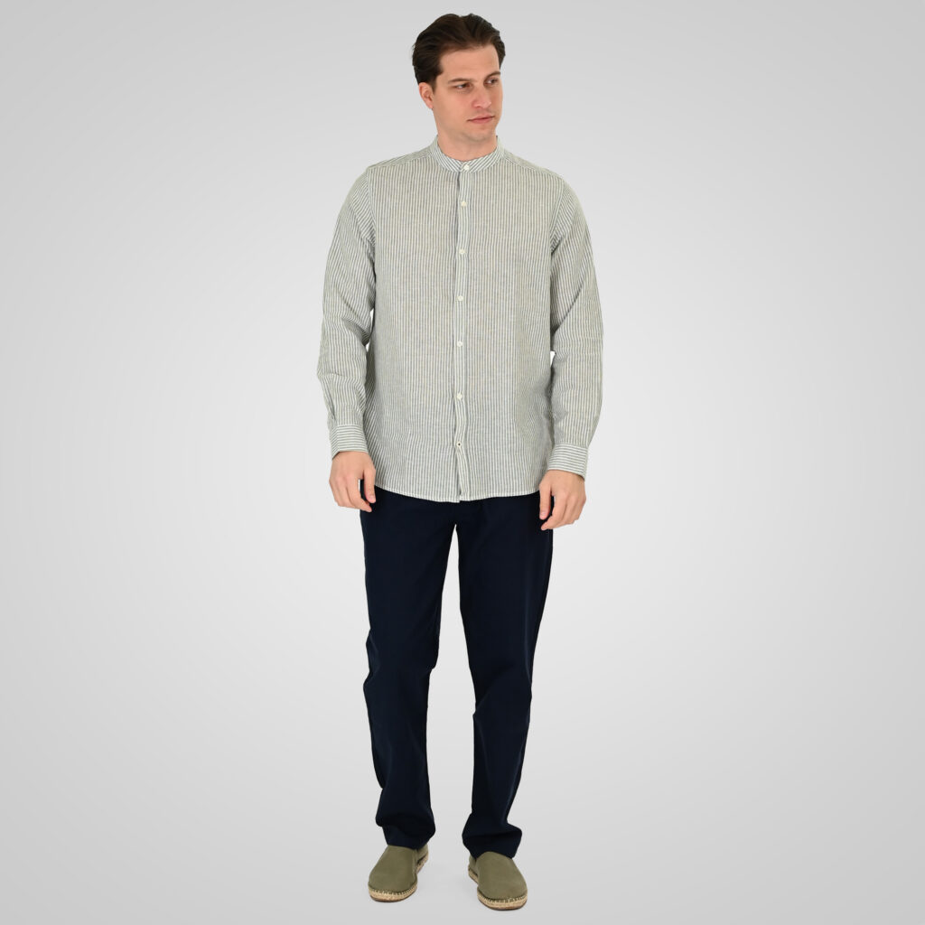 261GS-5195 SHIRT LINEN STRIPED WITH MAO COLLAR AND LONG SLEEVES CC4 MINT WHITE