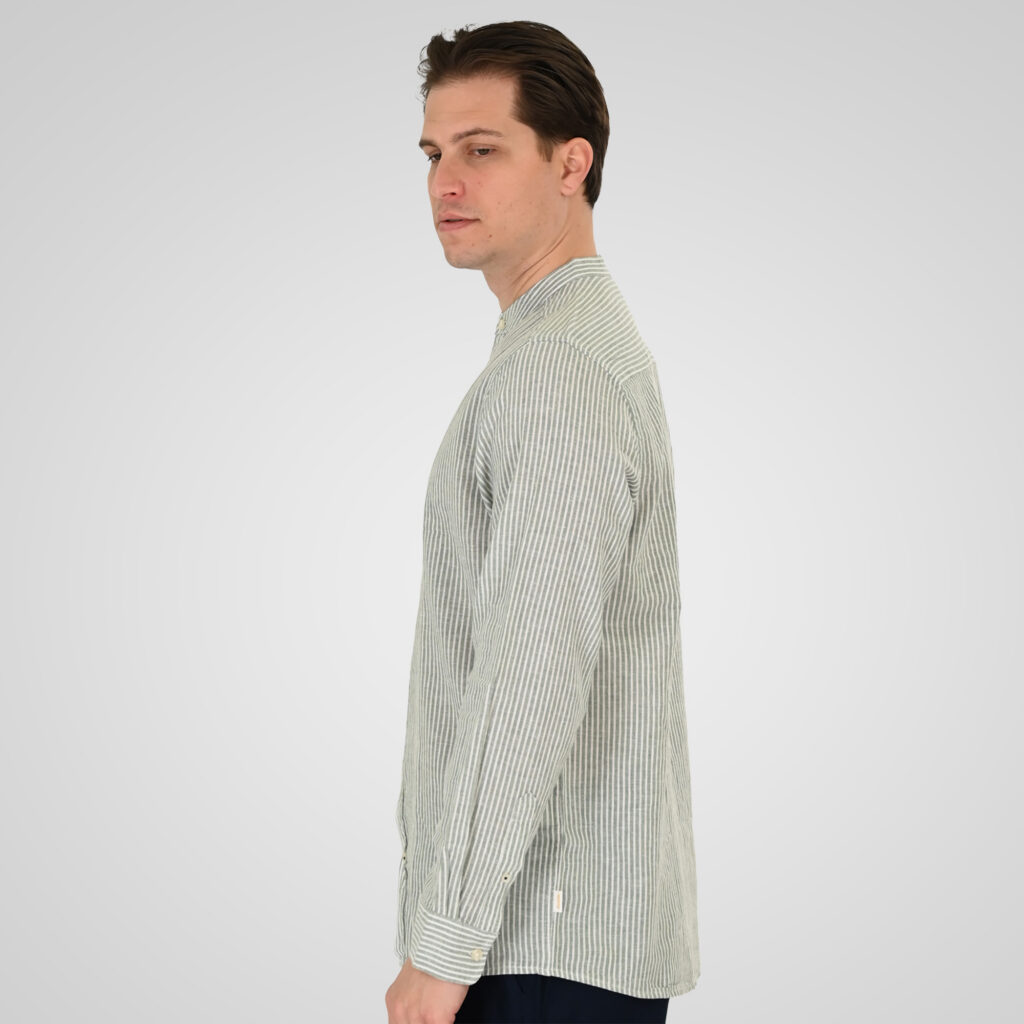 261GS-5195 SHIRT LINEN STRIPED WITH MAO COLLAR AND LONG SLEEVES CC4 MINT WHITE