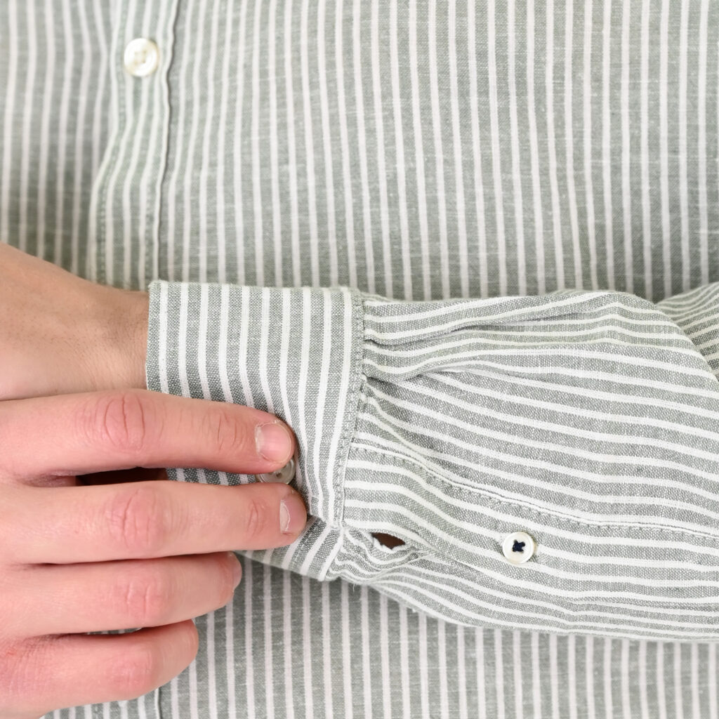 261GS-5195 SHIRT LINEN STRIPED WITH MAO COLLAR AND LONG SLEEVES CC4 MINT WHITE