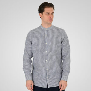 261GS-5195 SHIRT LINEN STRIPED WITH MAO COLLAR AND LONG SLEEVES CC5 BLUE WHITE