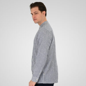 261GS-5195 SHIRT LINEN STRIPED WITH MAO COLLAR AND LONG SLEEVES CC5 BLUE WHITE - Image 3