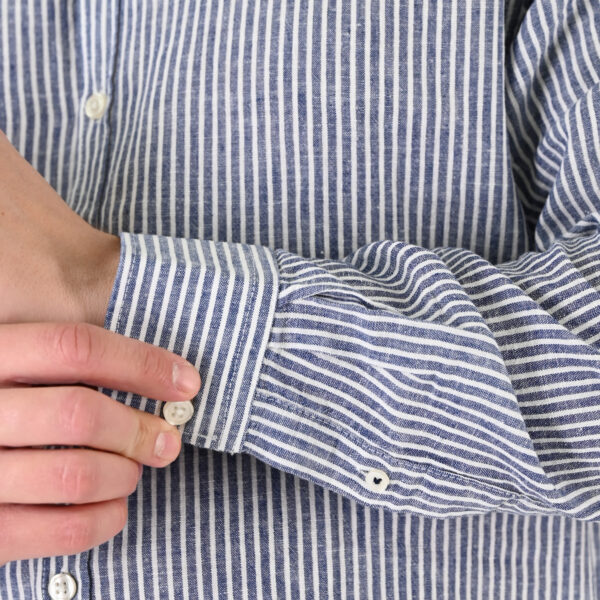 261GS-5195 SHIRT LINEN STRIPED WITH MAO COLLAR AND LONG SLEEVES CC5 BLUE WHITE