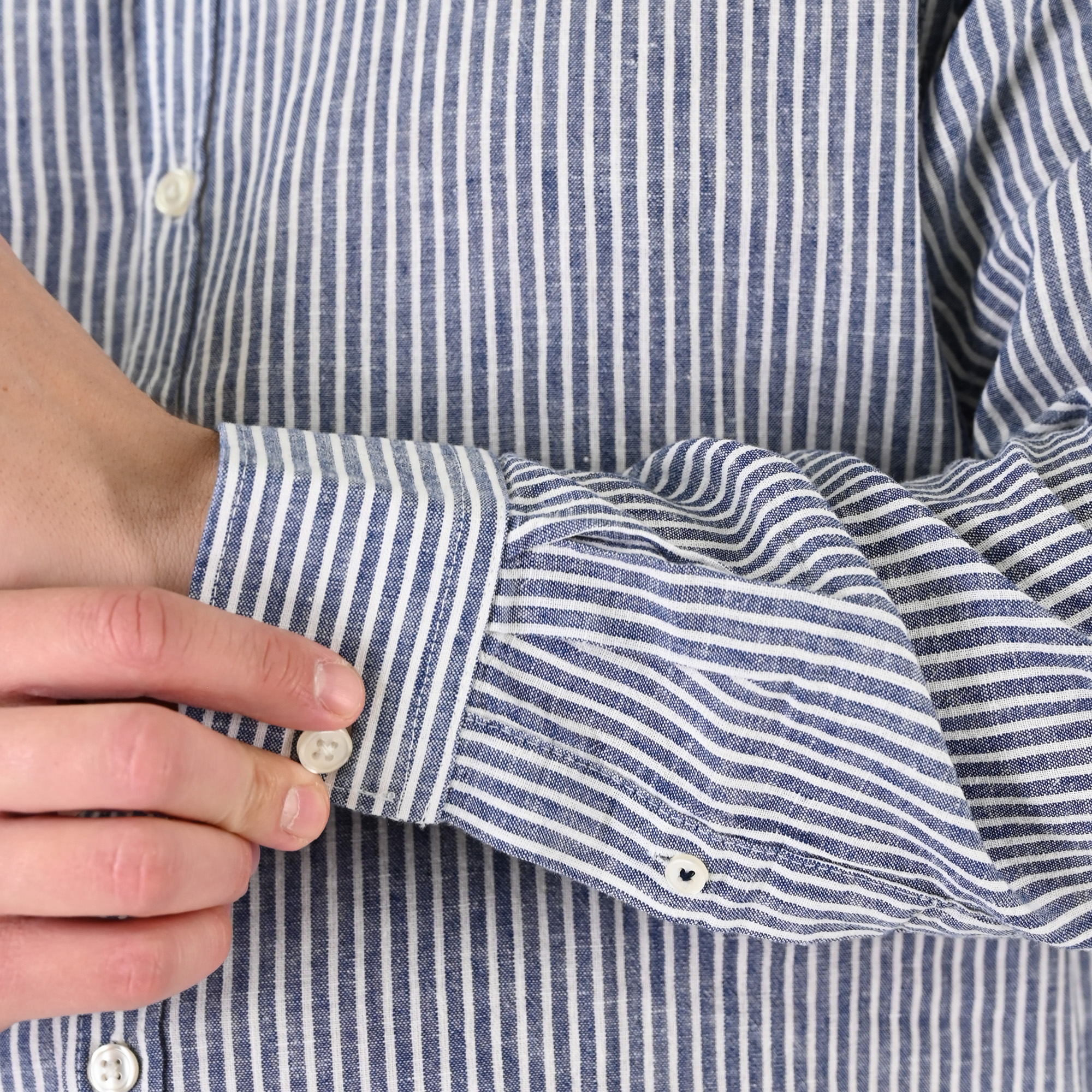 261GS-5195 SHIRT LINEN STRIPED WITH MAO COLLAR AND LONG SLEEVES CC5 BLUE WHITE - Image 6