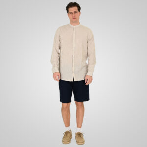 261GS-5195 SHIRT LINEN STRIPED WITH MAO COLLAR AND LONG SLEEVES CC90 BEIGE WHITE