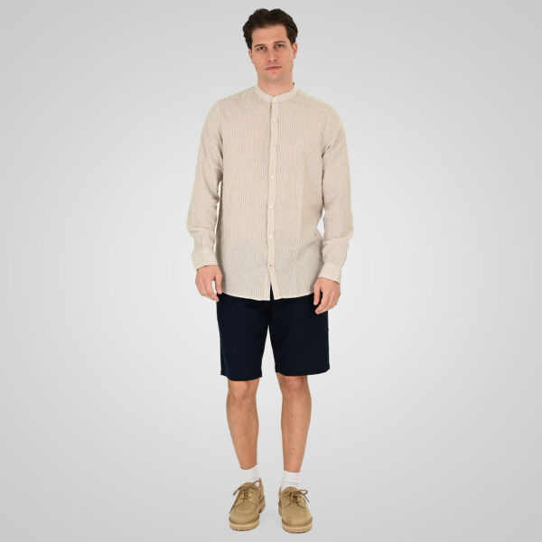 261GS-5195 SHIRT LINEN STRIPED WITH MAO COLLAR AND LONG SLEEVES CC90 BEIGE WHITE