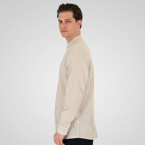 261GS-5195 SHIRT LINEN STRIPED WITH MAO COLLAR AND LONG SLEEVES CC90 BEIGE WHITE - Image 3